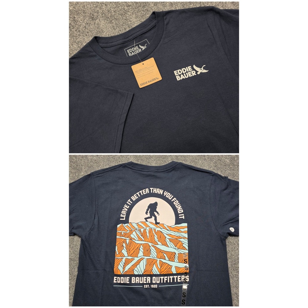 Eddie Bauer Men's Small Bigfoot Sasquatch Graphic T-Shirt Navy Blue Craggle NWT